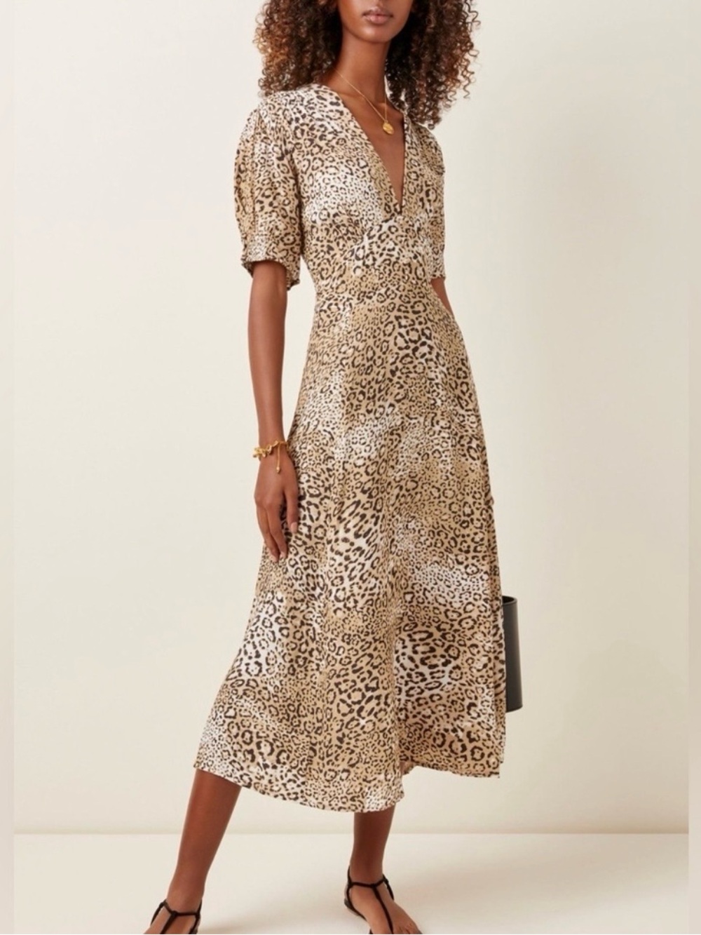 Faithfull the Brand Meadows Midi Dress in Signe Animal Print Coastal Chic Size 6